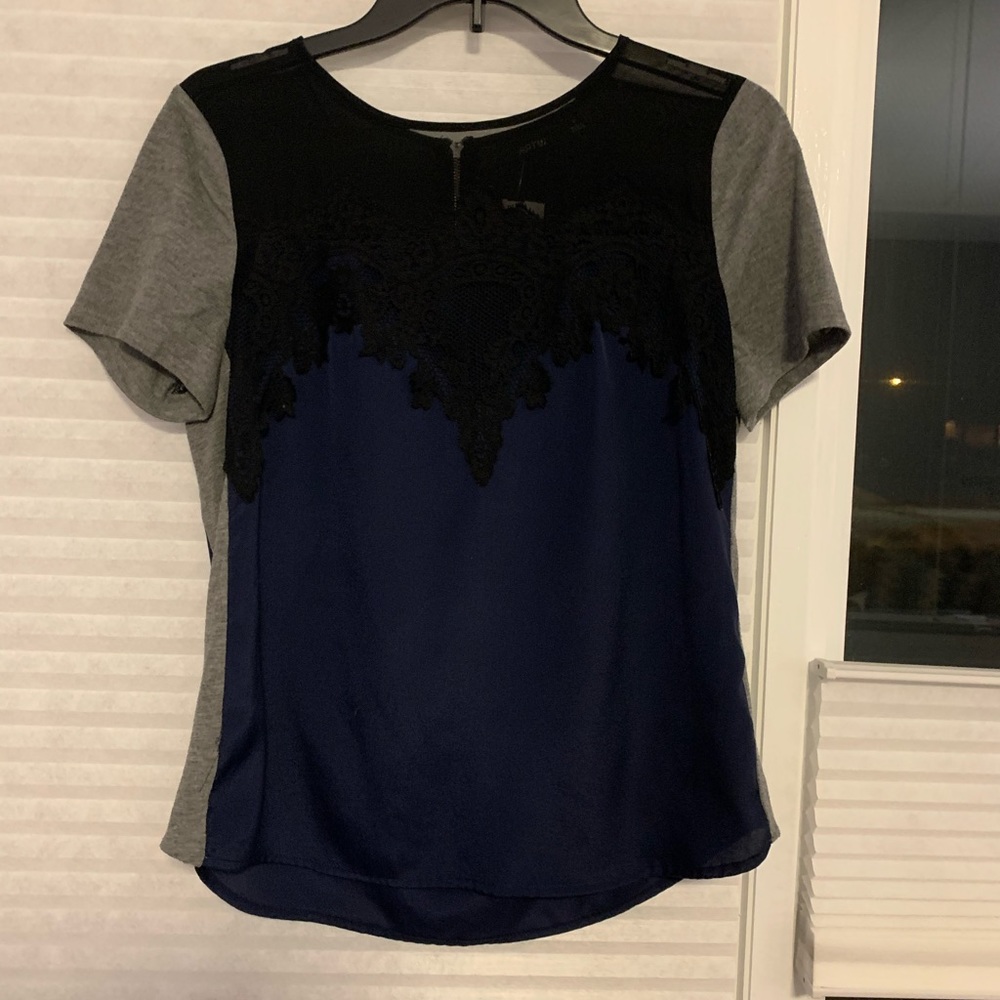 Navy and black lace top